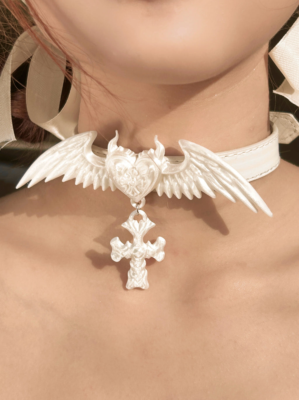 Pure Angel 3D Printing Sculptural Choker in Silk White