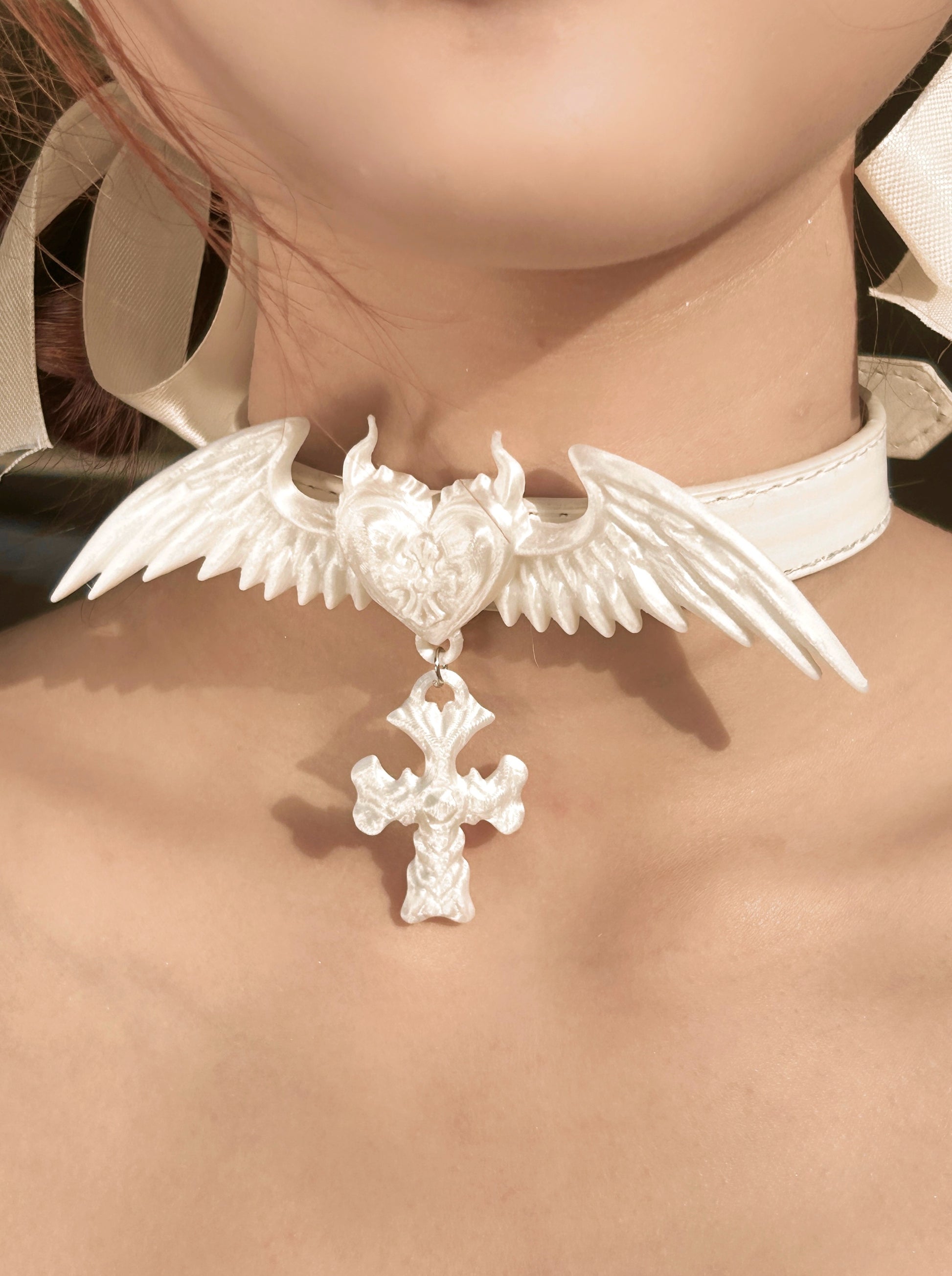 Pure Angel 3D Printing Sculptural Choker in Silk White