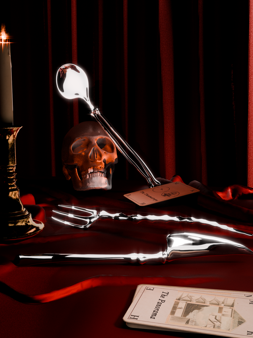 ingo | "Bony Ritual" Silver Cutlery Set – Artisan Bio-Organic Stainless Steel Knife, Fork & Spoon, Gothic Art Tableware