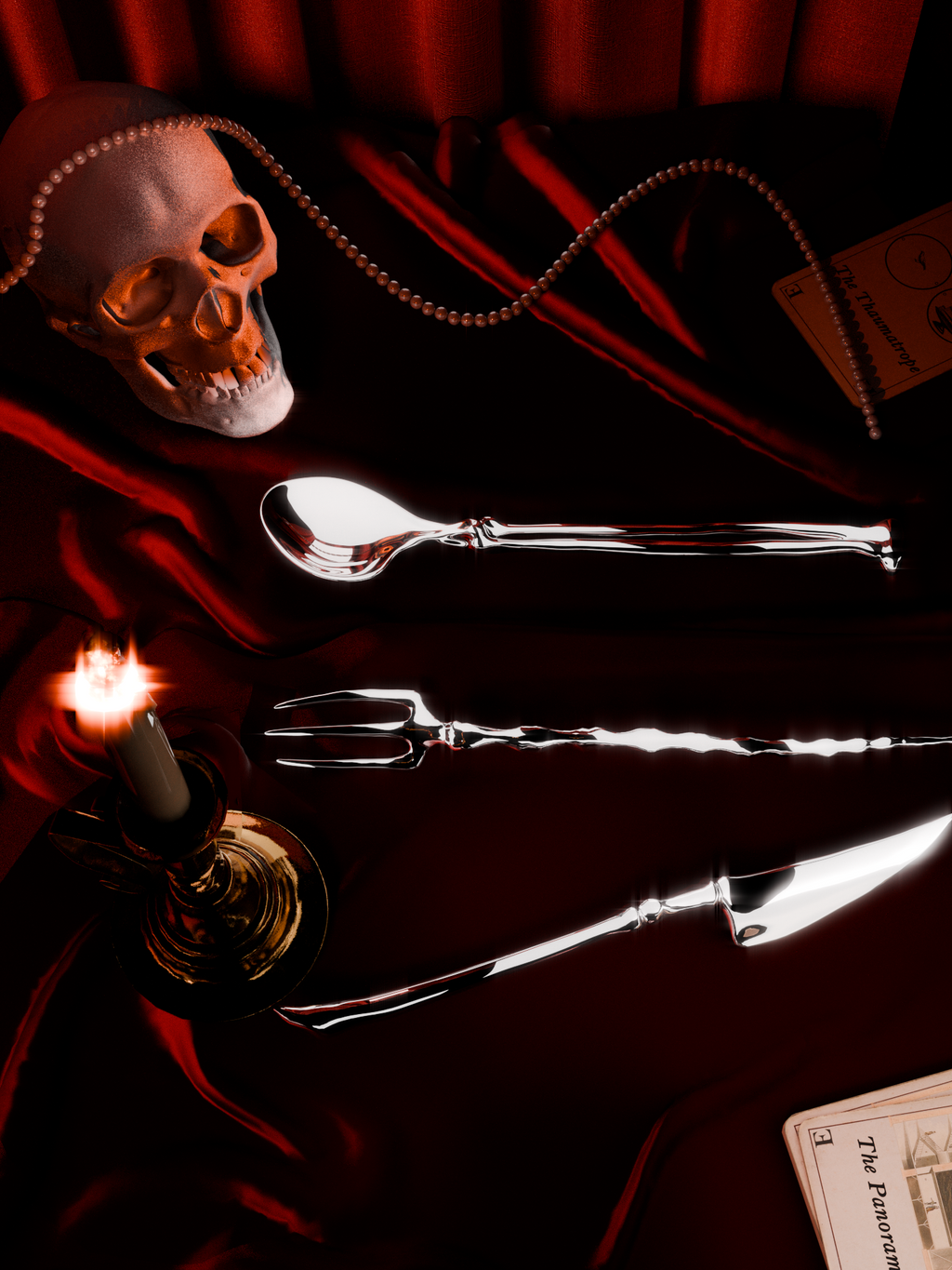 ingo | "Bony Ritual" Silver Cutlery Set – Artisan Bio-Organic Stainless Steel Knife, Fork & Spoon, Gothic Art Tableware