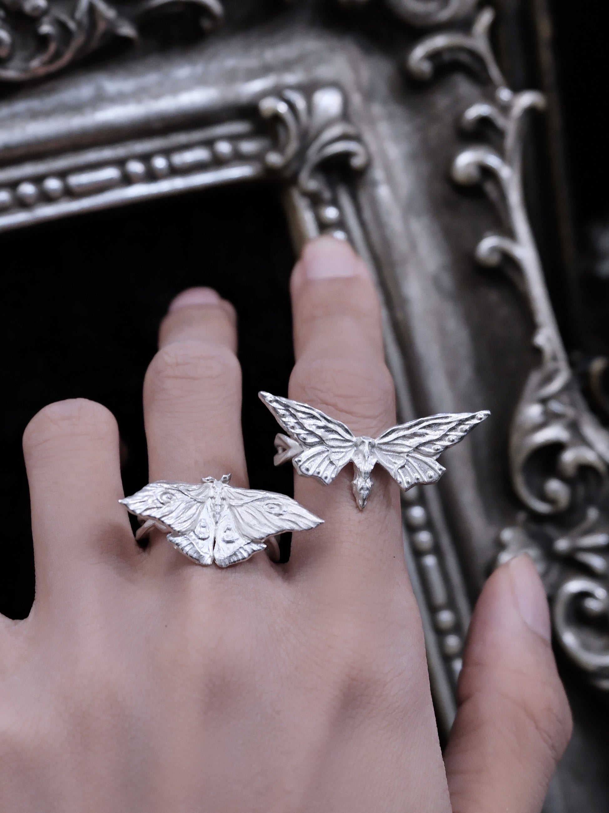Night Specimen Butterfly Ring | Sterling Silver Gothic Insect Ring