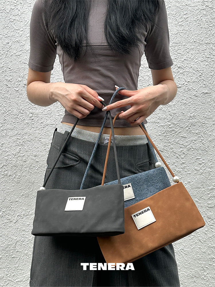 TENERA Sustainable Pearl-Detail Shoulder Bag — Minimalist Underarm Bag