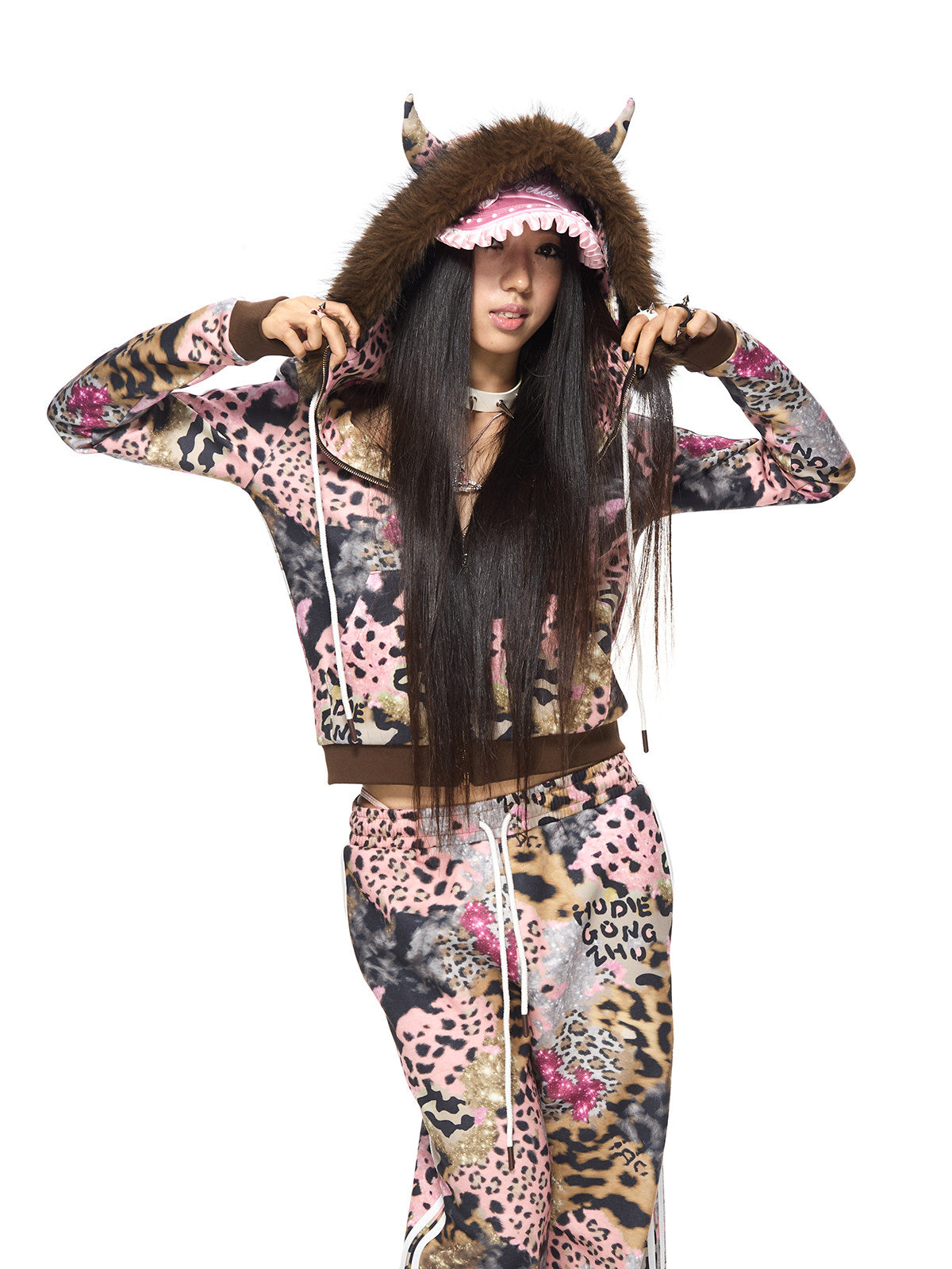 Leopard "Devil Horn" Plush Tracksuit