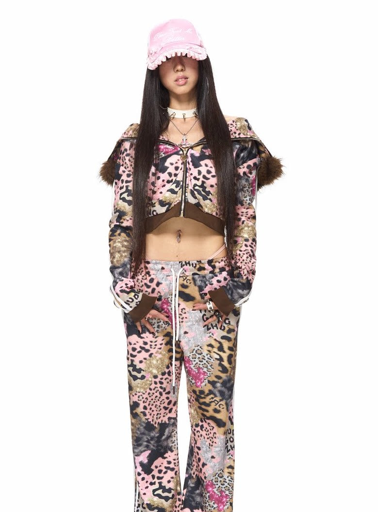 Leopard "Devil Horn" Plush Tracksuit