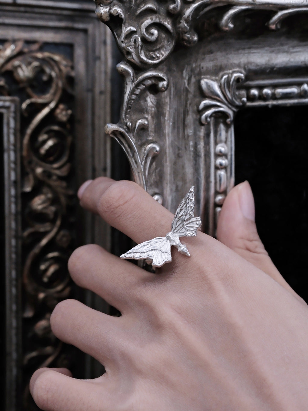 Night Specimen Butterfly Ring | Sterling Silver Gothic Insect Ring