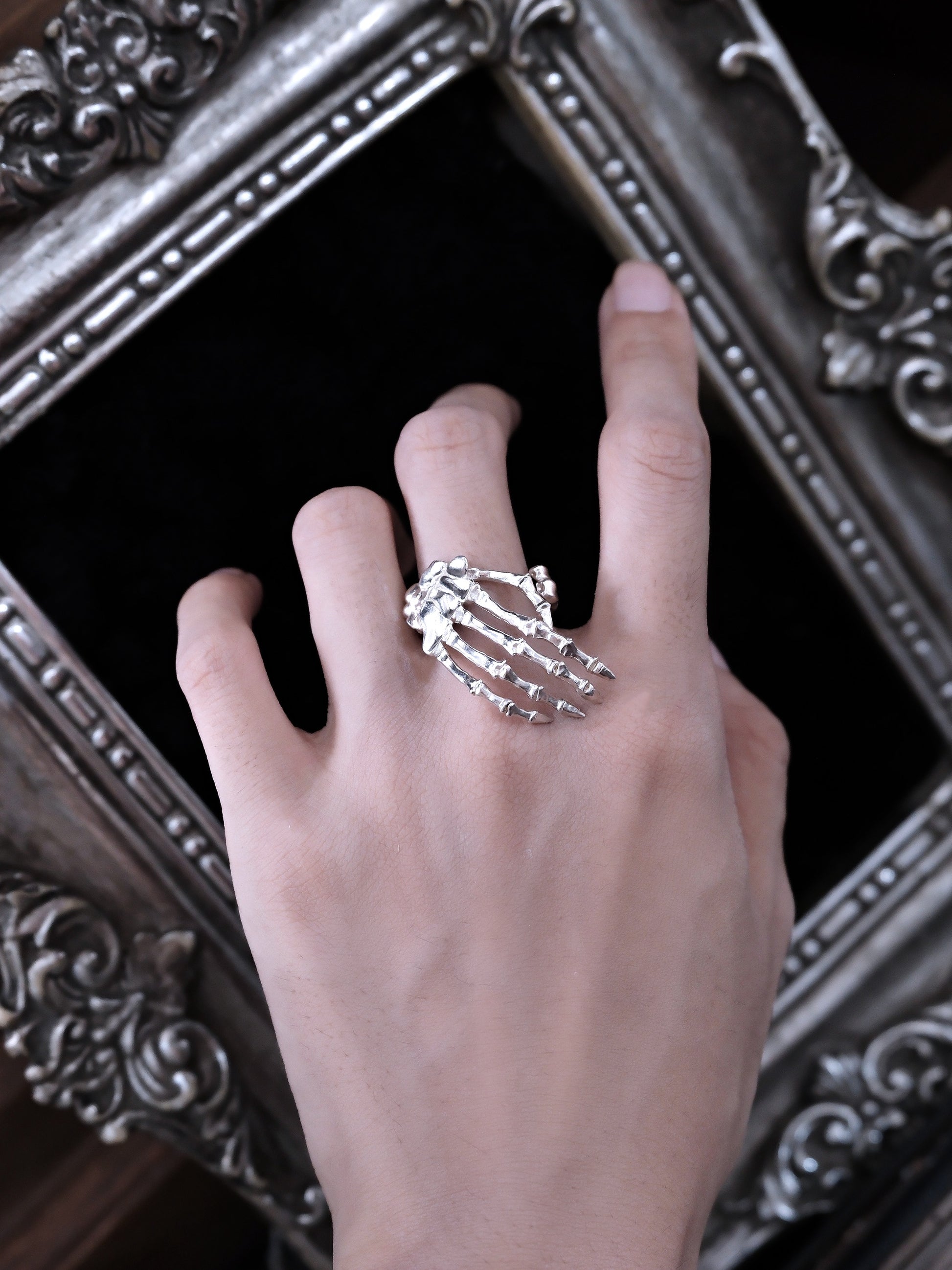 Sacred Hand Bone Ring | Gothic Anatomical Silver Statement Ring
