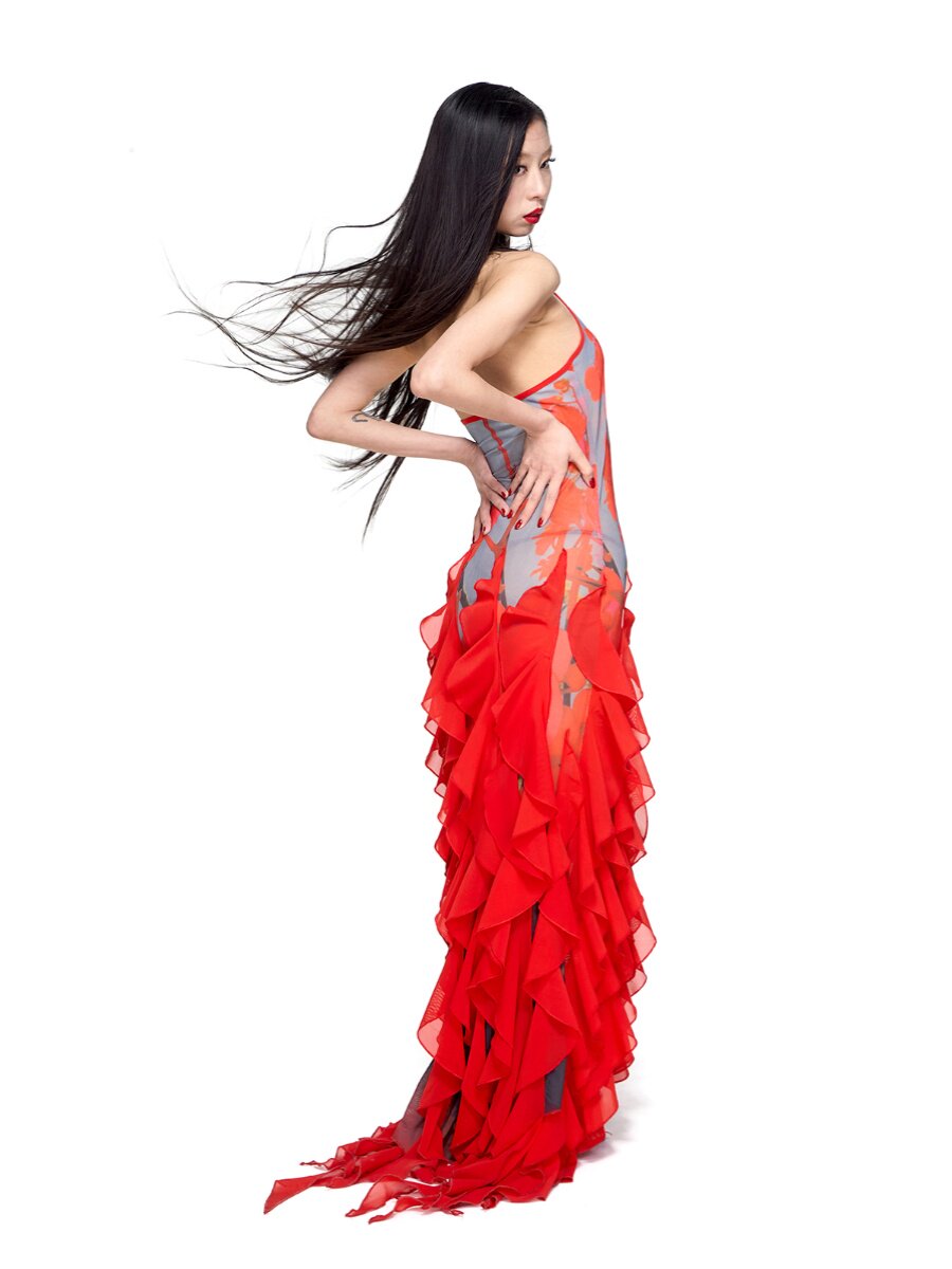 The Crimson "Metamorphosis" Neo-Chinese Ruffled Gown