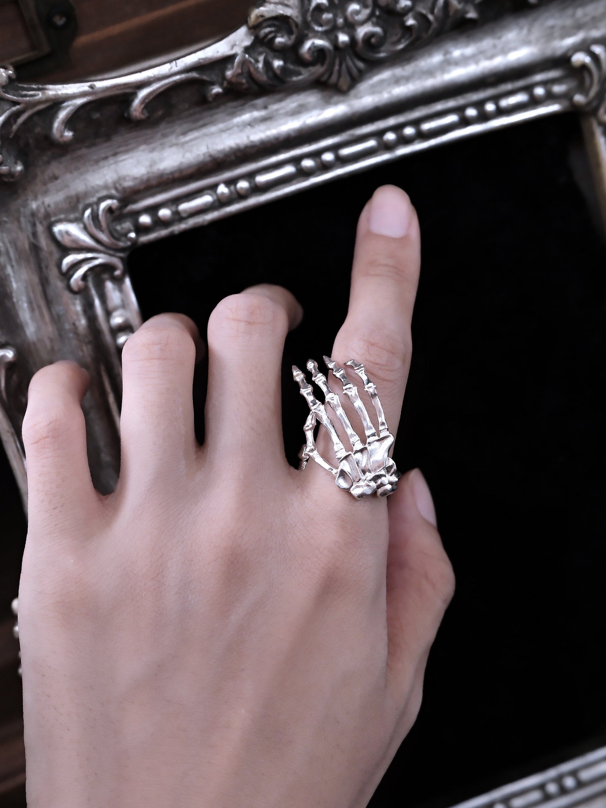 Sacred Hand Bone Ring | Gothic Anatomical Silver Statement Ring