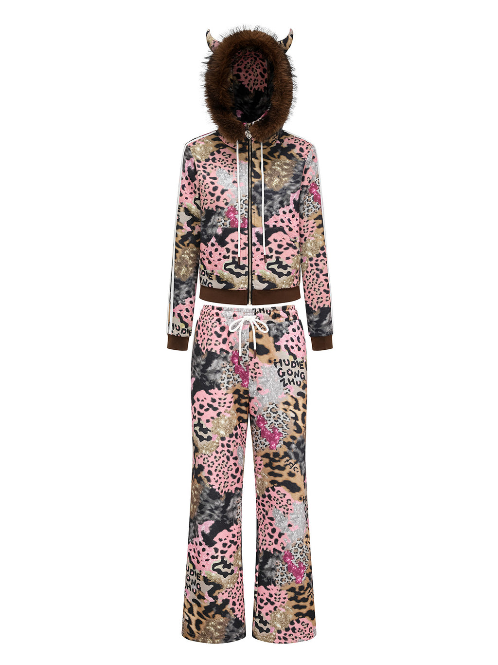 Leopard "Devil Horn" Plush Tracksuit