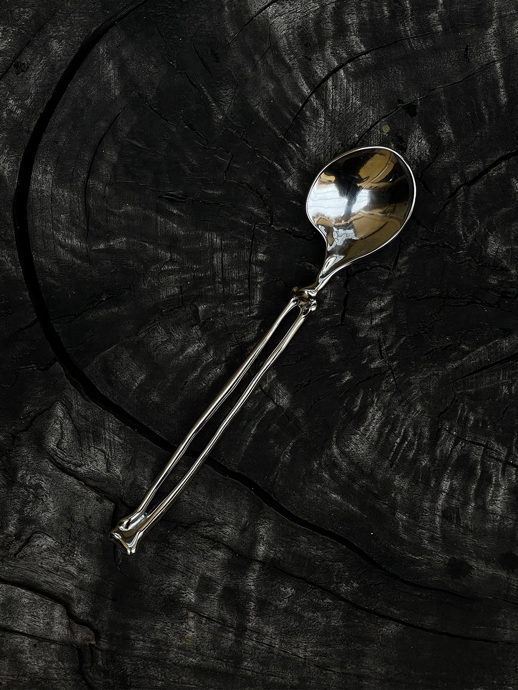 ingo | "Bony Ritual" Silver Cutlery Set – Artisan Bio-Organic Stainless Steel Knife, Fork & Spoon, Gothic Art Tableware