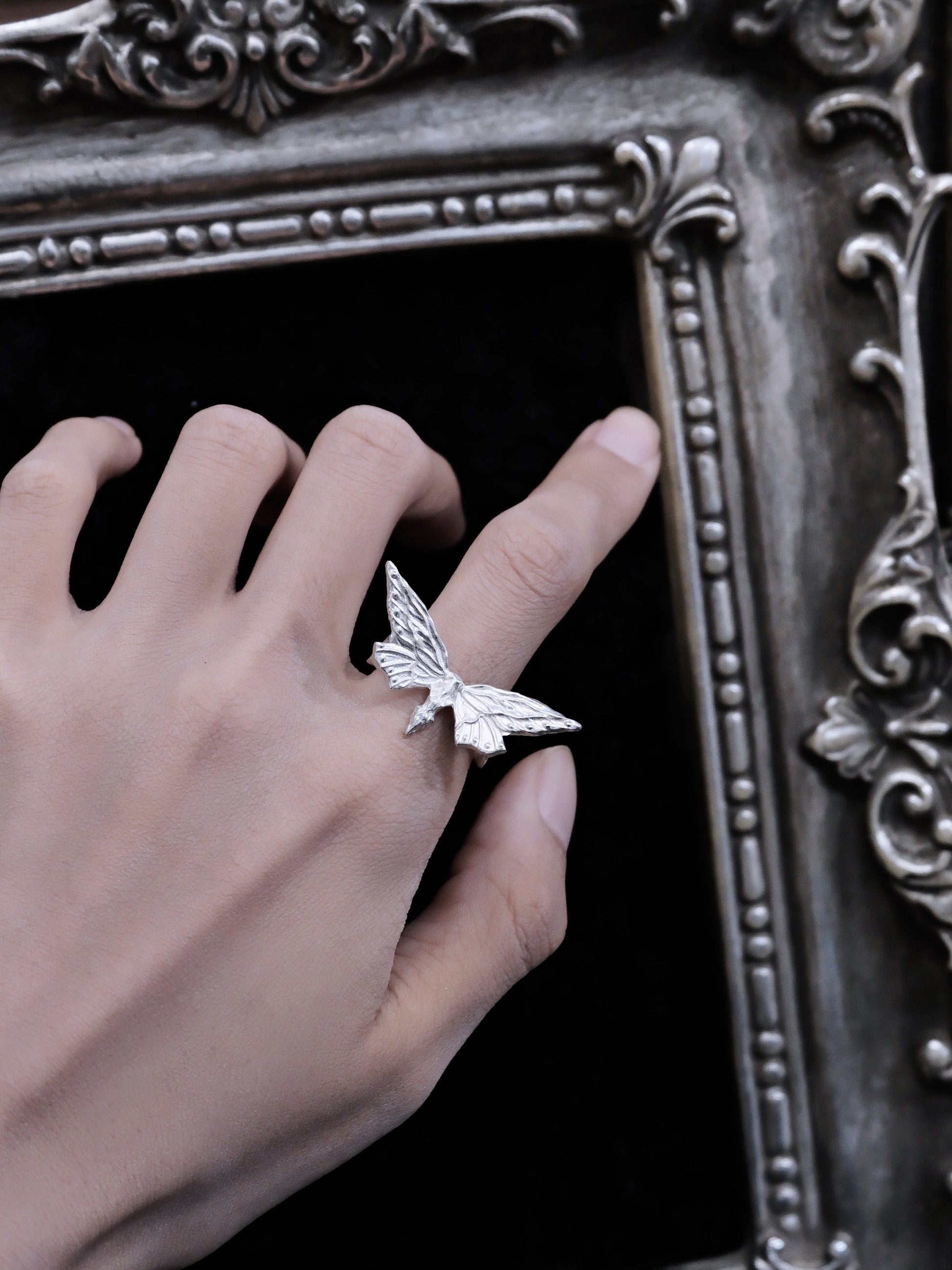 Night Specimen Butterfly Ring | Sterling Silver Gothic Insect Ring