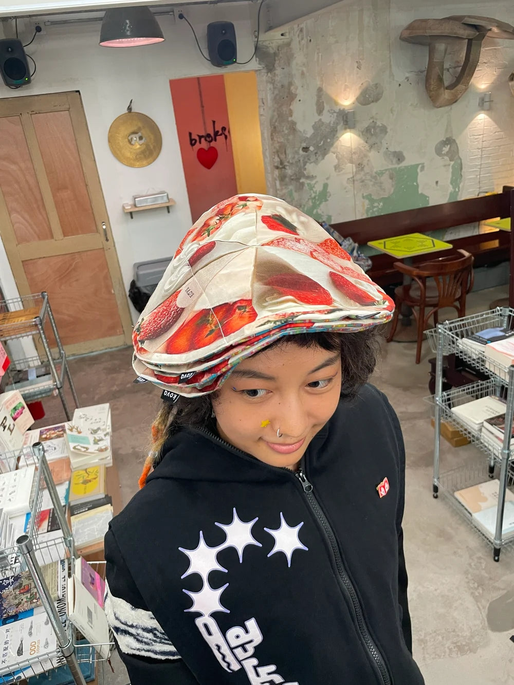 KOVA Handmade Strawberry Shortcake Cap | Reversible Patchwork Beret Hat