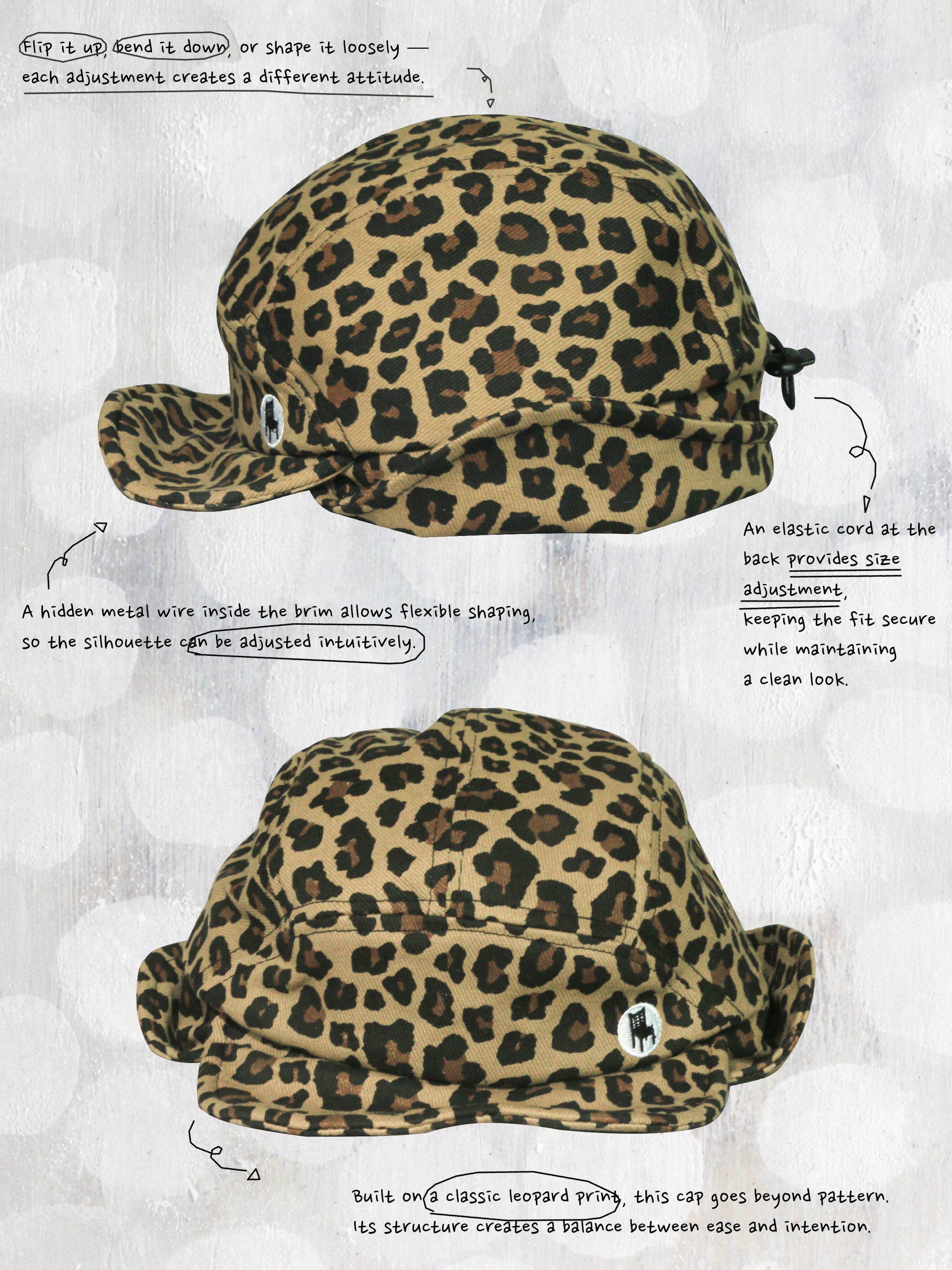 Happy Restaurant | Leopard Print Denim "Shape-Shifter" Cap