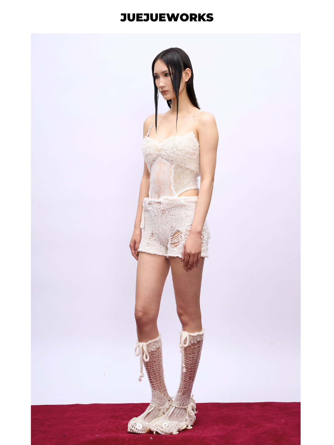 Cloud White Raw-Seam Knit Shorts