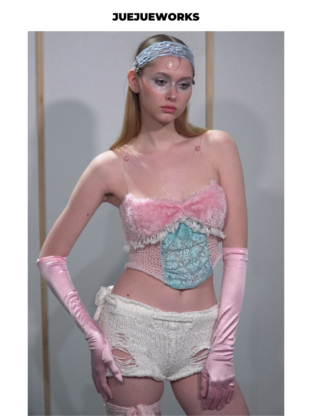 Floral Feather-Trim Mesh Corset Top