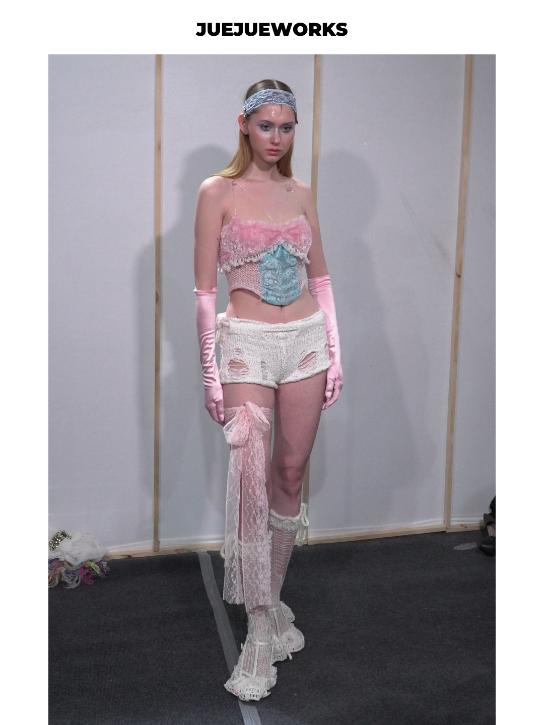Floral Feather-Trim Mesh Corset Top