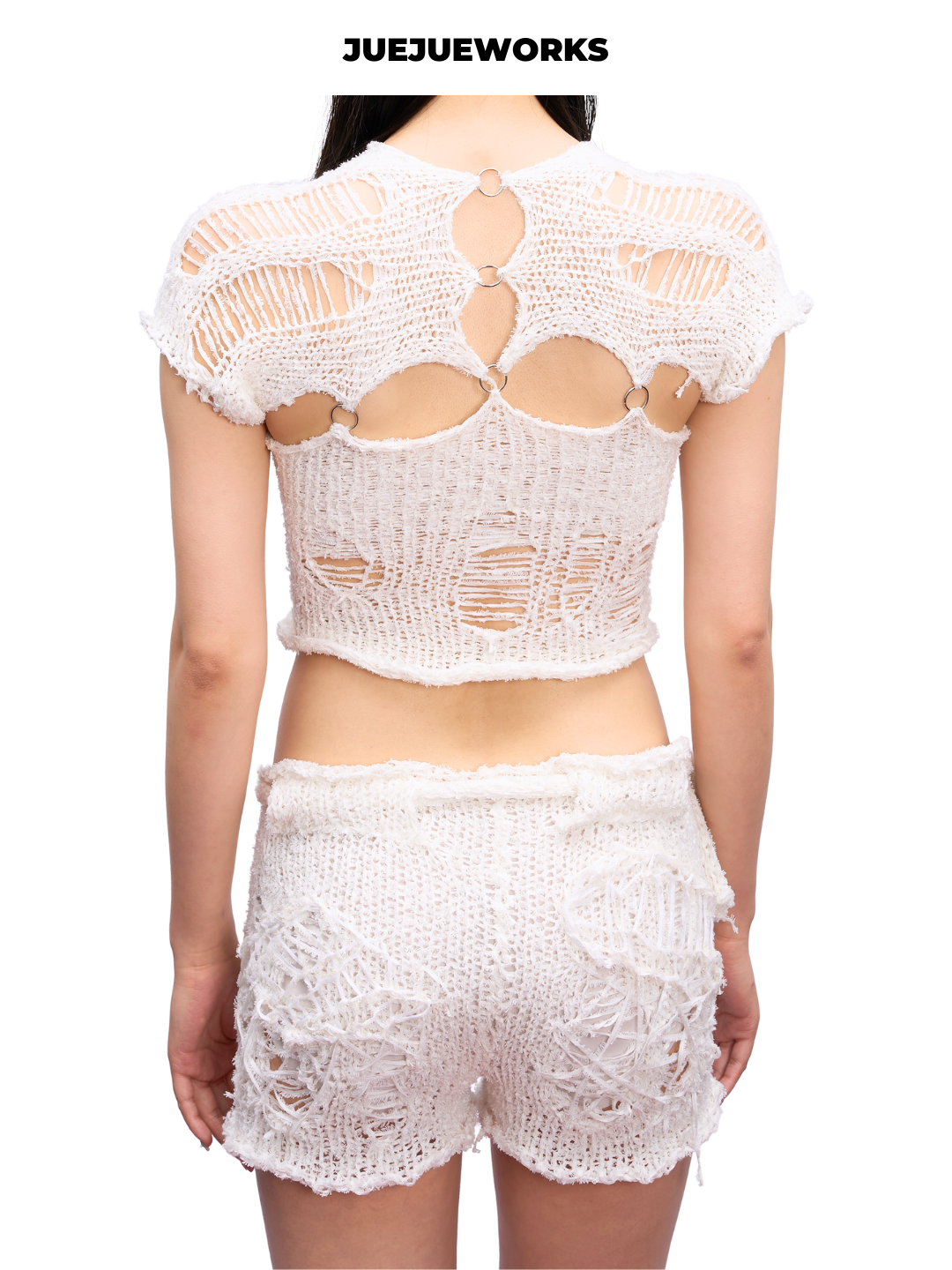 Cloud White Raw-Seam Knit Shorts