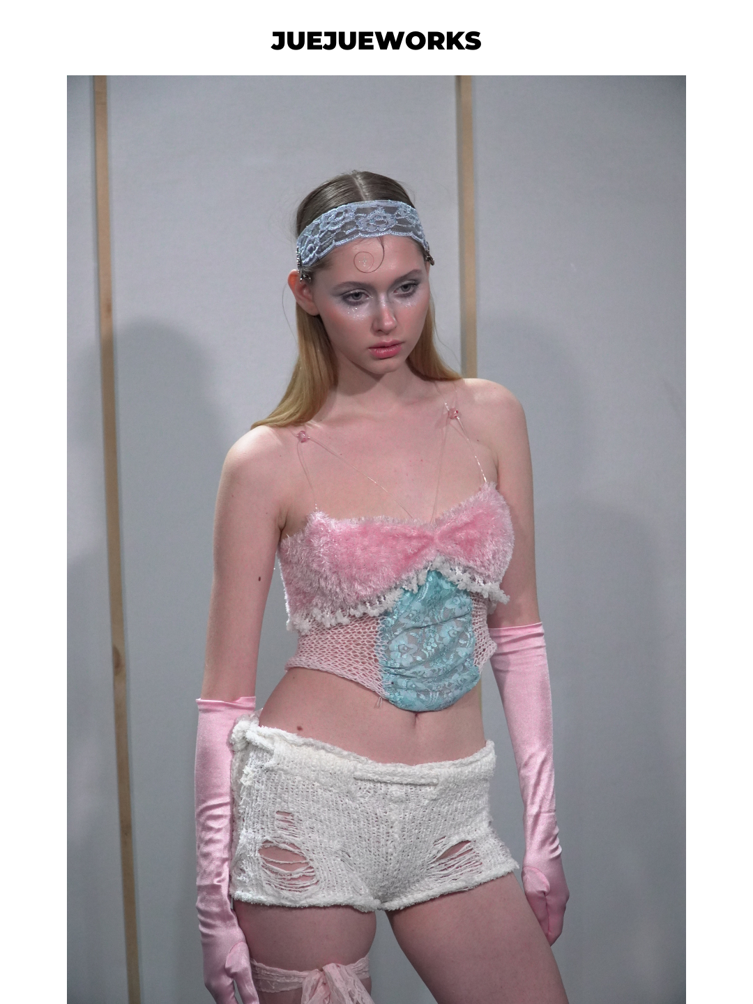 Floral Feather-Trim Mesh Corset Top