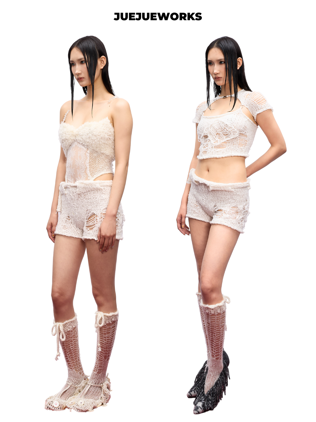 Cloud White Raw-Seam Knit Shorts