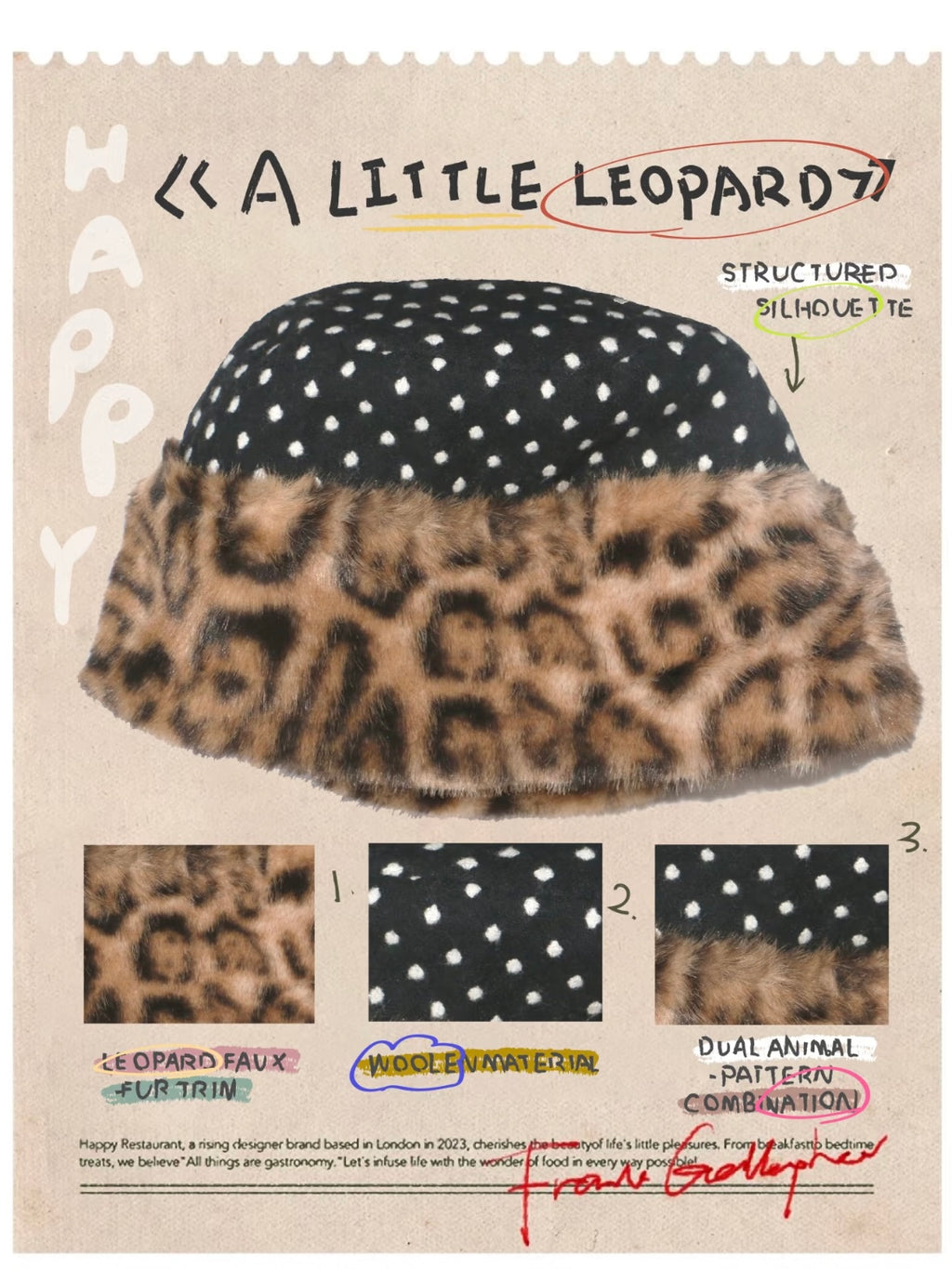 “A Little Deer / A Little Leopard” Reversible Faux Fur Hat