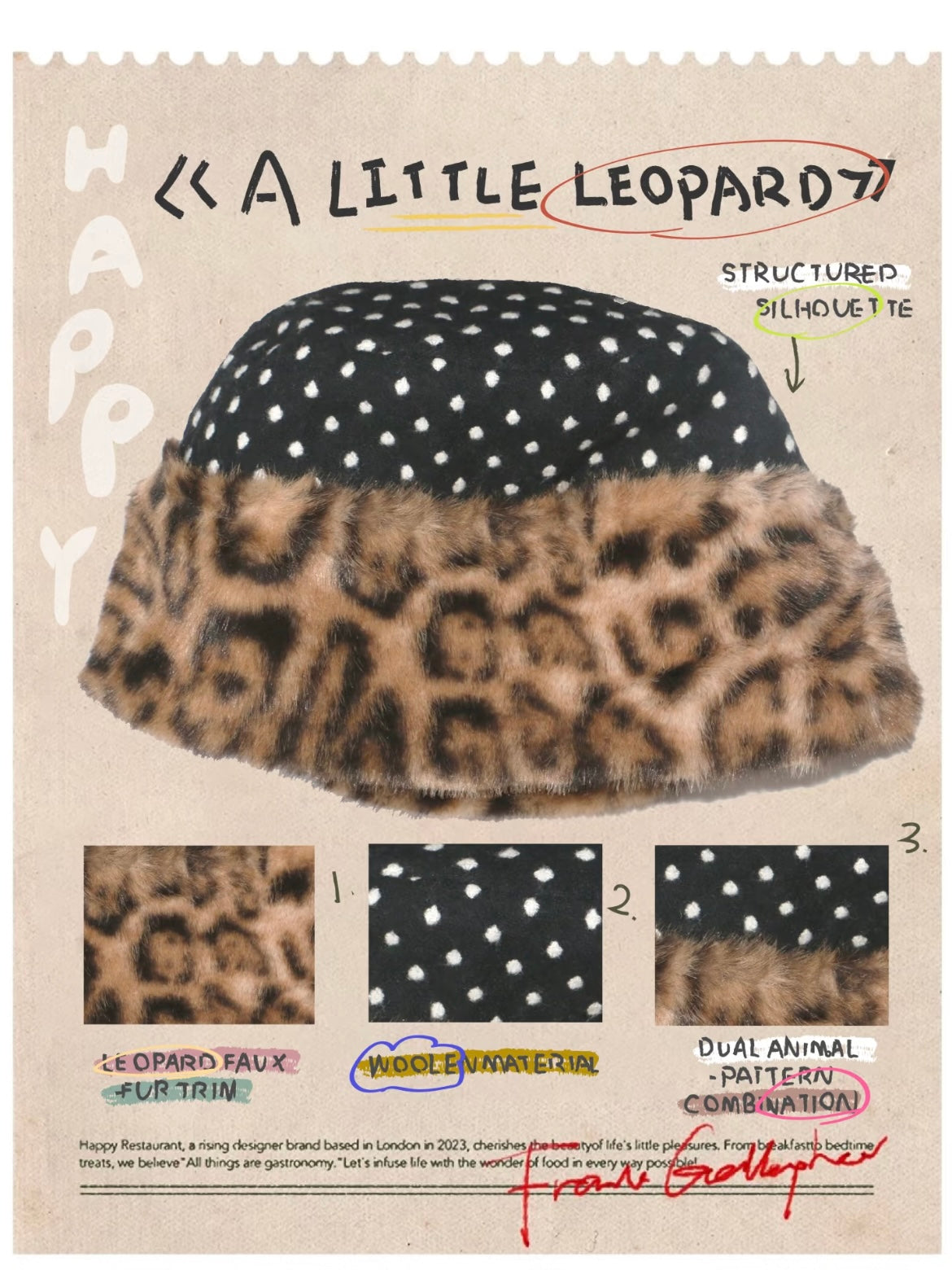 “A Little Deer / A Little Leopard” Reversible Faux Fur Hat