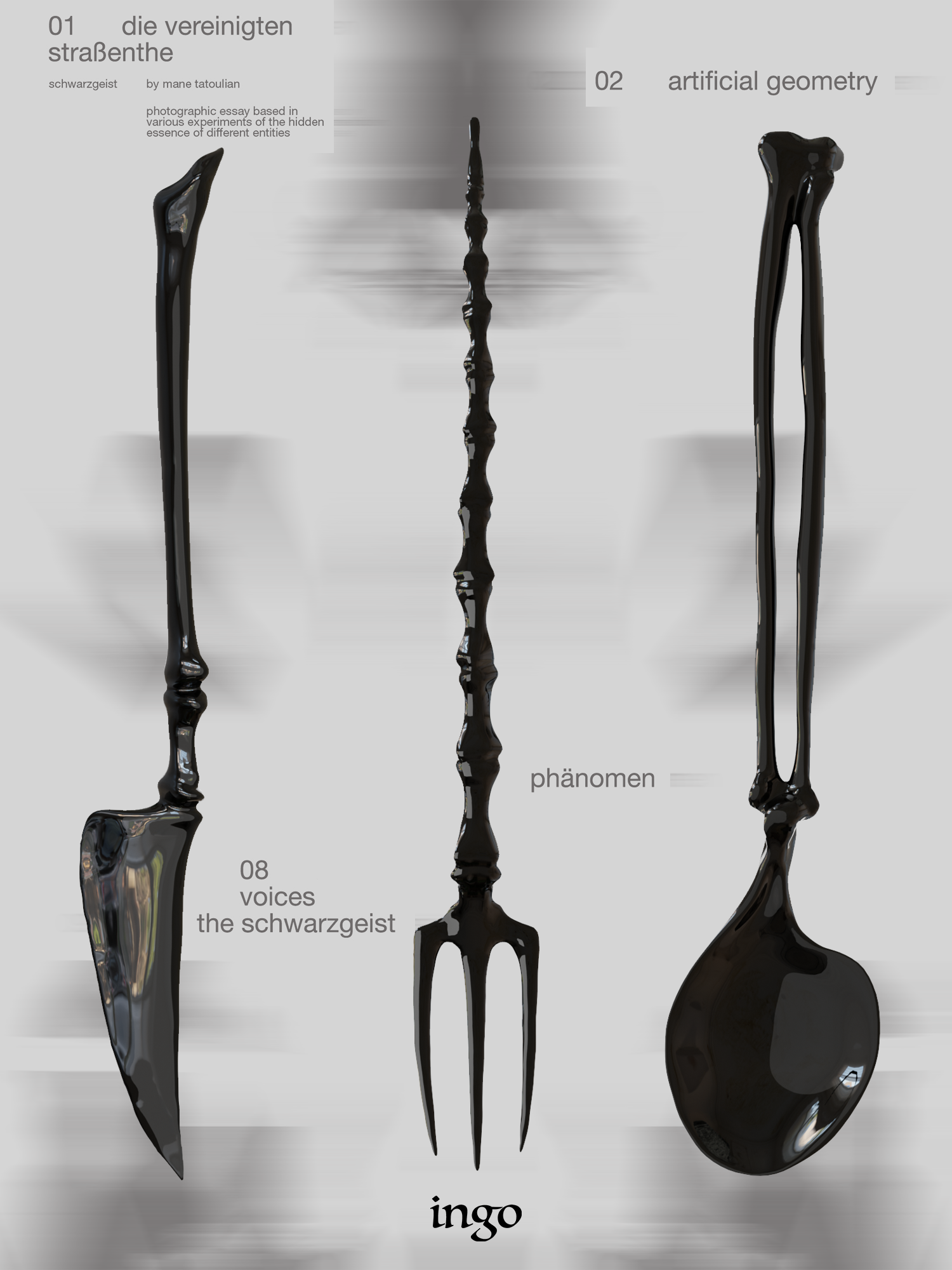 ingo | "Obsidian Bone" Matte Black Cutlery Set – Sculptural Bio-Organic Noir Tableware, Gothic Aesthetic Knife, Fork & Spoon