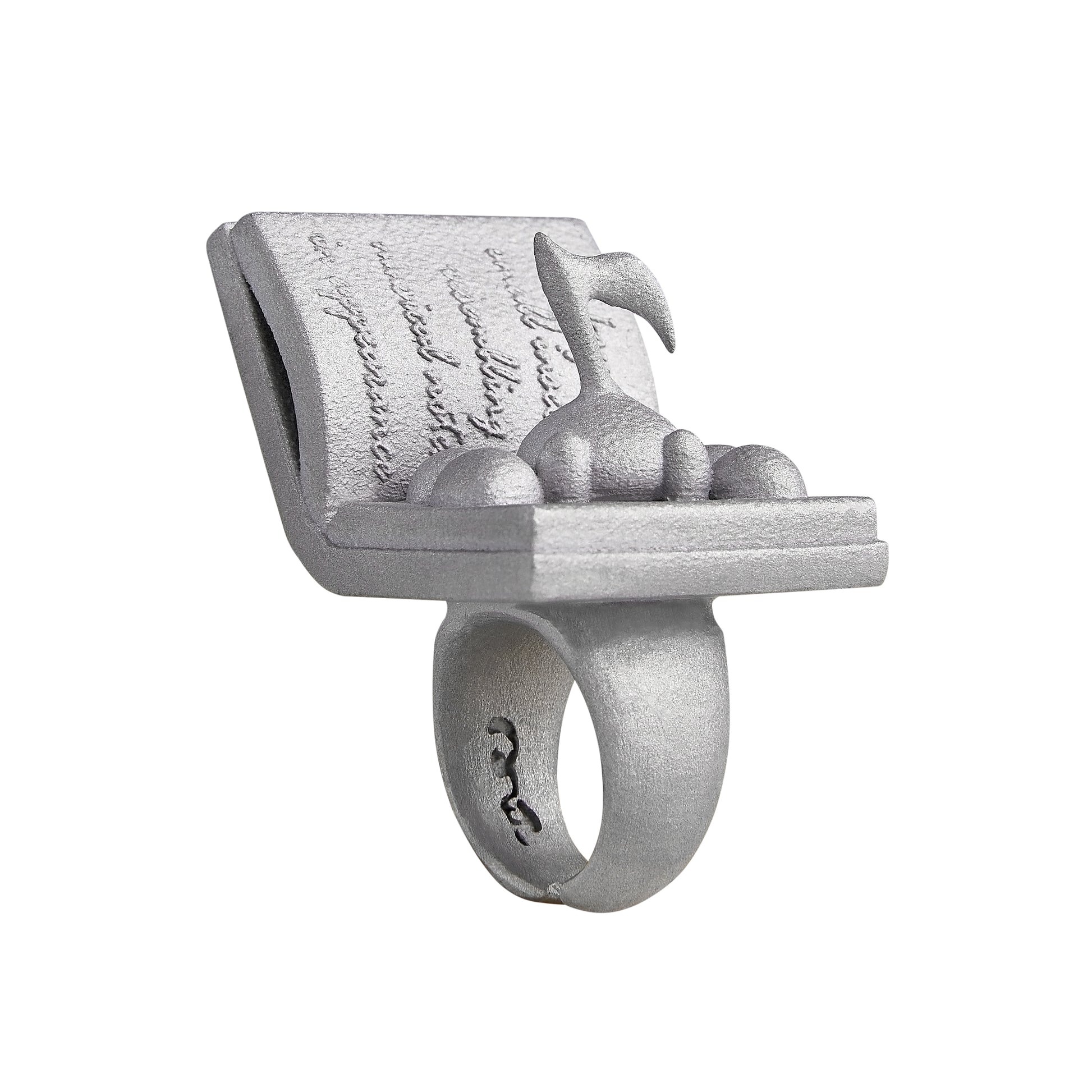 Stone Texture Metal Ring – Melody Note Bug Design, Grey Aluminum