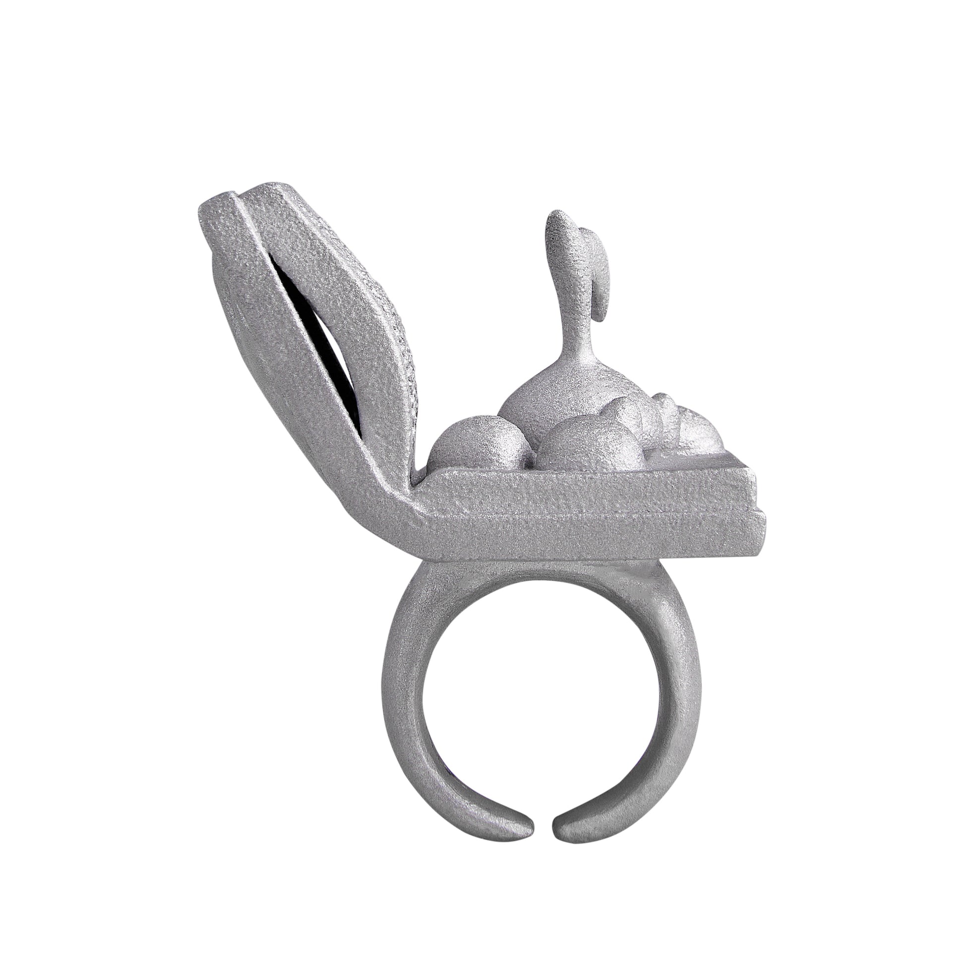 Stone Texture Metal Ring – Melody Note Bug Design, Grey Aluminum