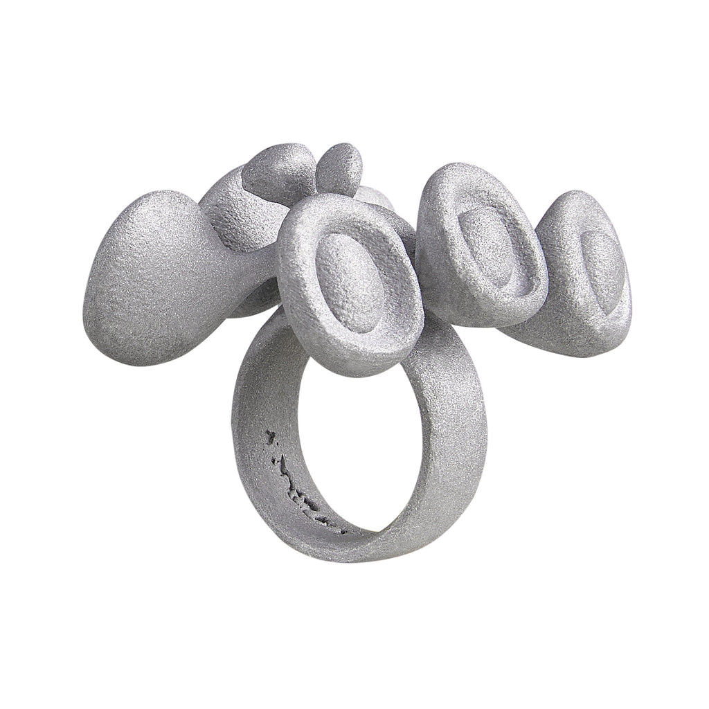 Stone Texture Metal Ring – Party Horn Bug Design, Grey Anodized Aluminum Sandblasted Finish
