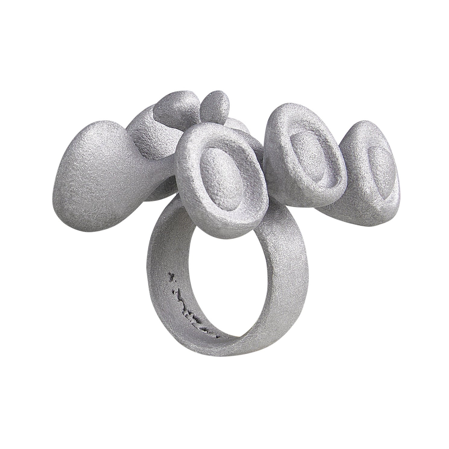 Stone Texture Metal Ring – Party Horn Bug Design, Grey Anodized Aluminum Sandblasted Finish