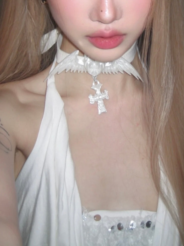 Pure Angel 3D Printing Sculptural Choker in Silk White