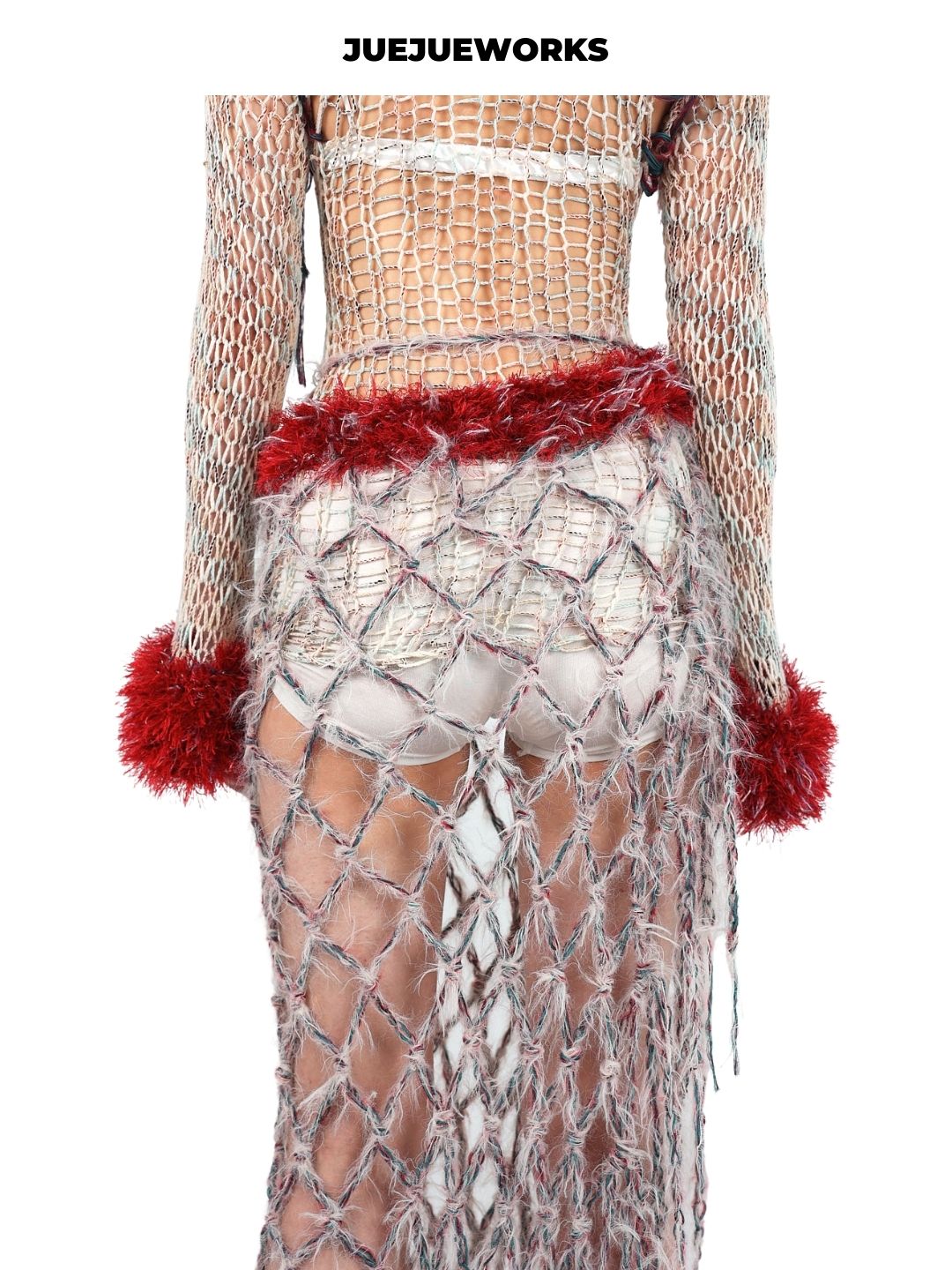 Red Web-Knit Maxi Skirt