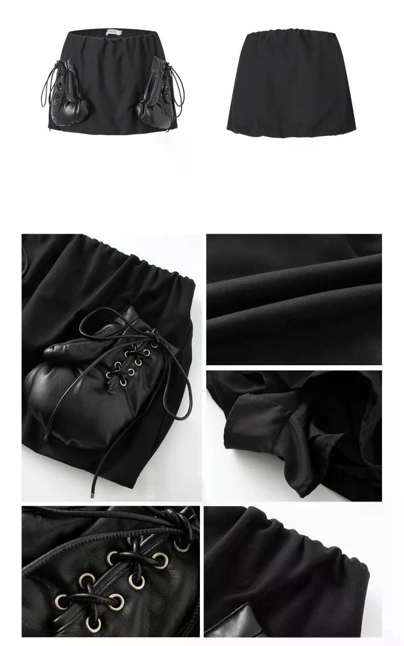 Black Faux Leather Boxing Glove Mini Skirt