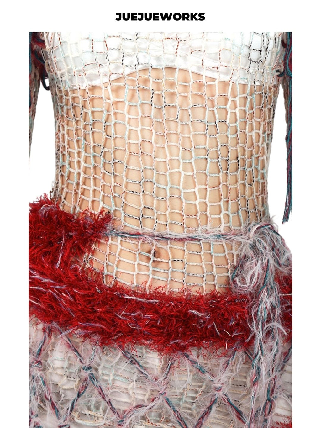 Red Web-Knit Maxi Skirt