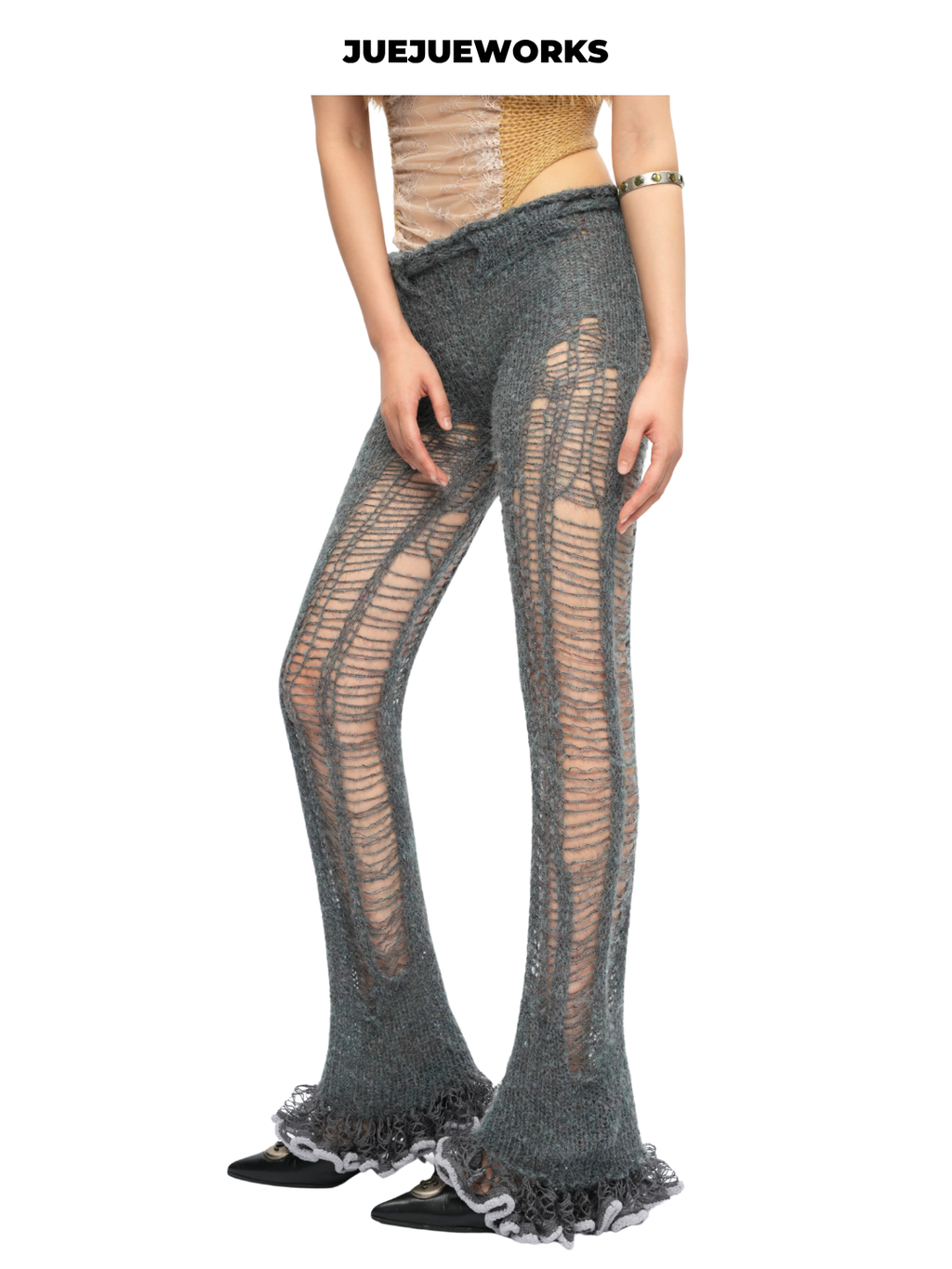 Grey Deconstructed Ripped Knit Trousers