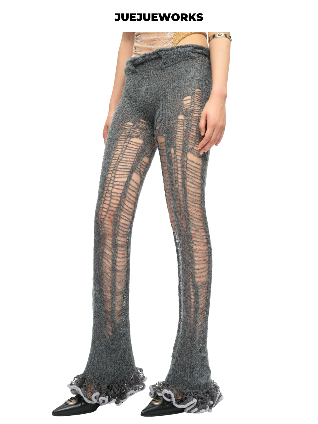 Grey Deconstructed Ripped Knit Trousers