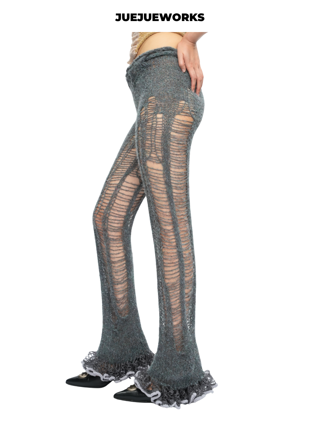 Grey Deconstructed Ripped Knit Trousers