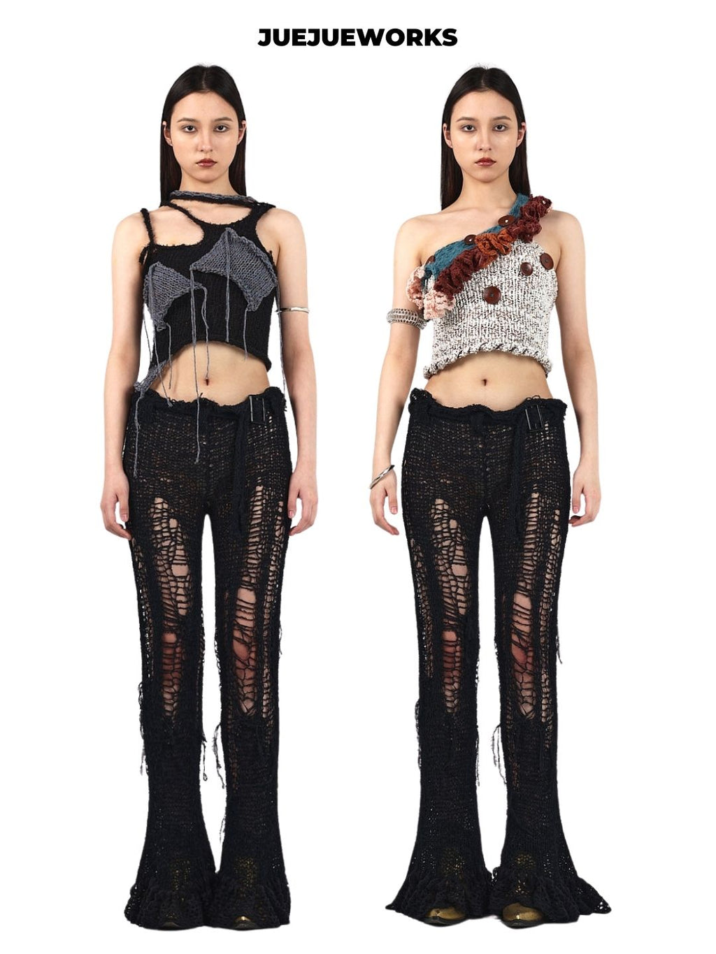 Black Deconstructed Ripped Knit Trousers