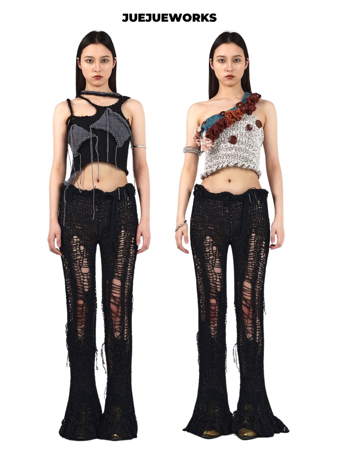 Black Deconstructed Ripped Knit Trousers