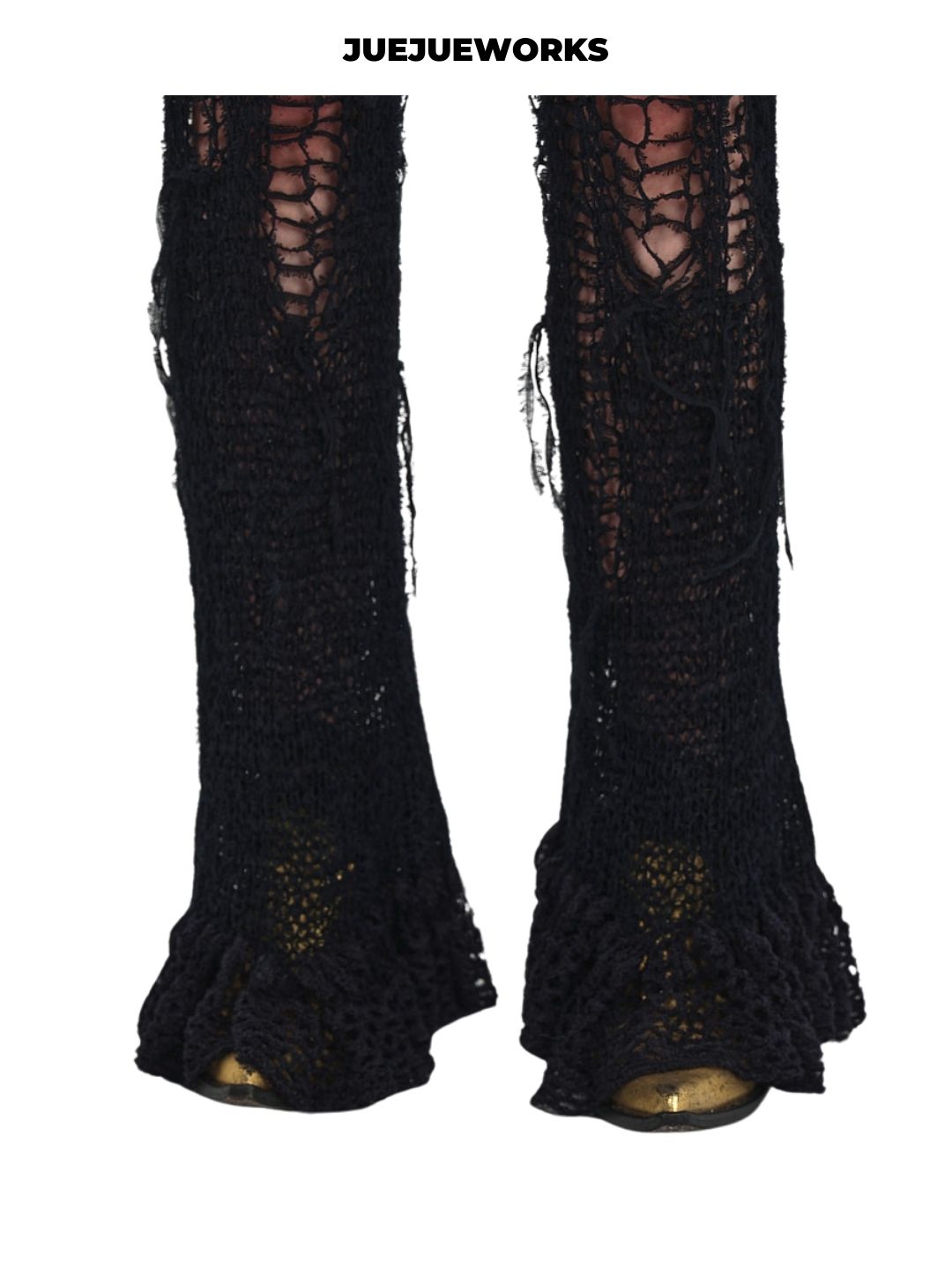 Black Deconstructed Ripped Knit Trousers