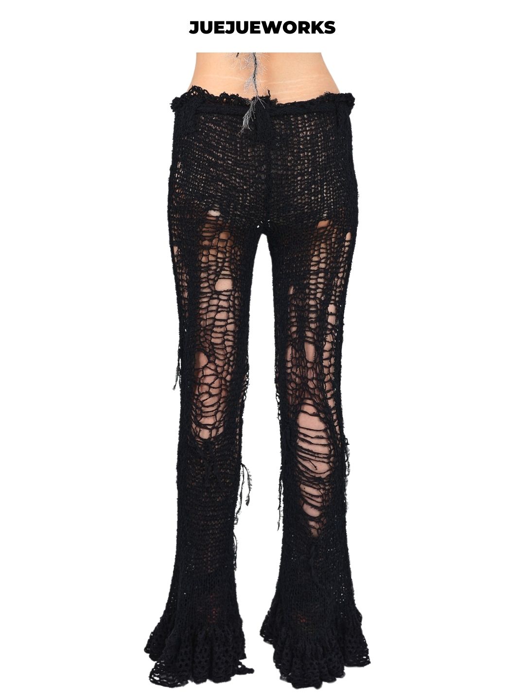 Black Deconstructed Ripped Knit Trousers