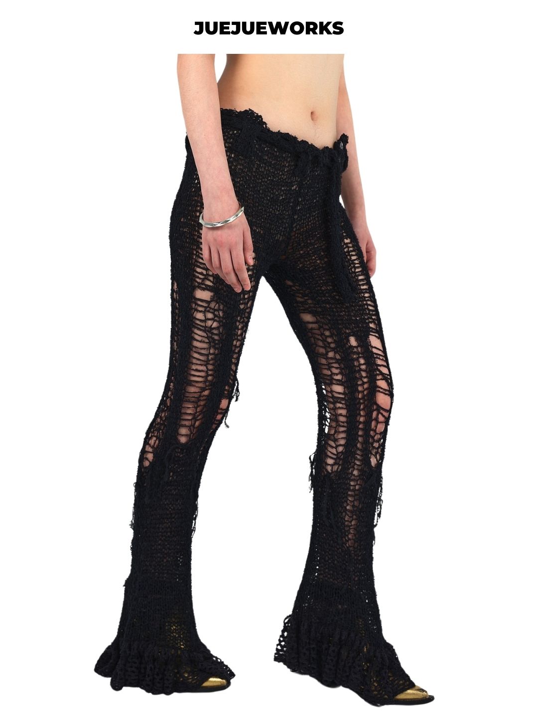 Black Deconstructed Ripped Knit Trousers