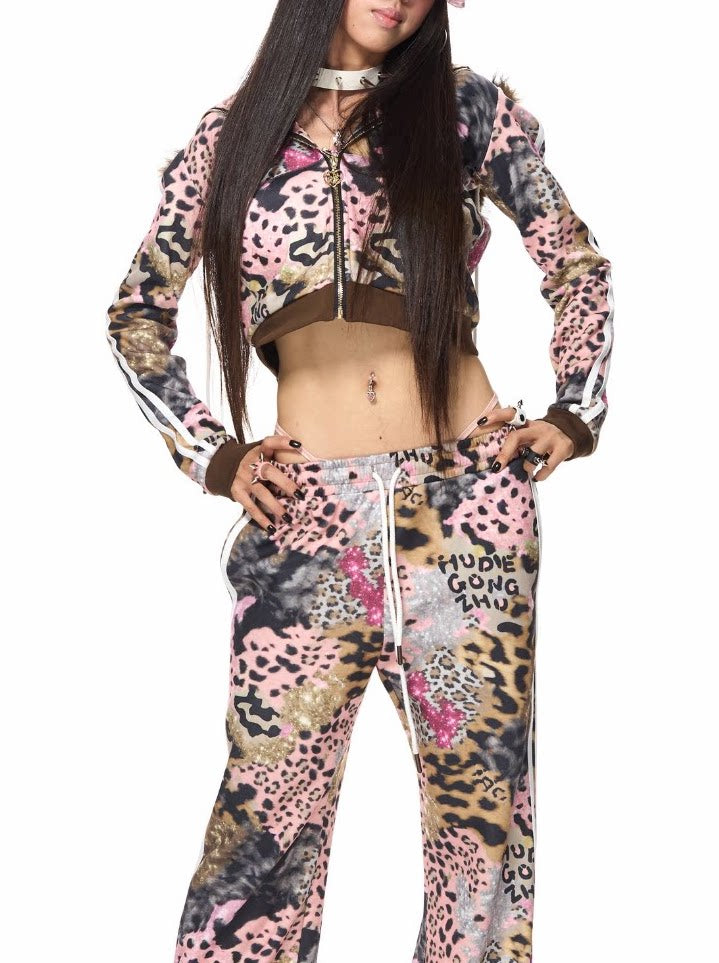 Leopard "Devil Horn" Plush Tracksuit