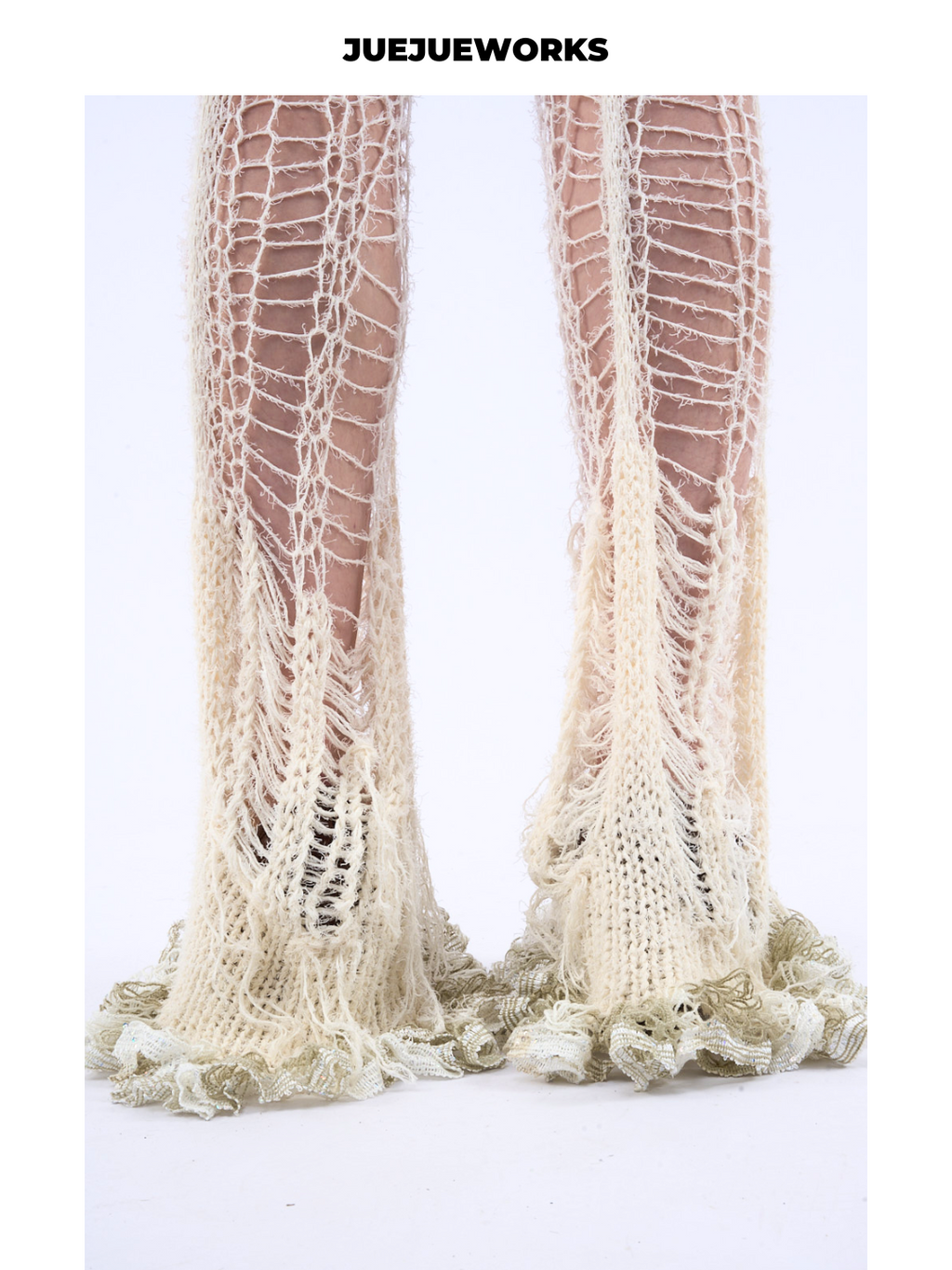 White Deconstructed Ripped Knit Trousers