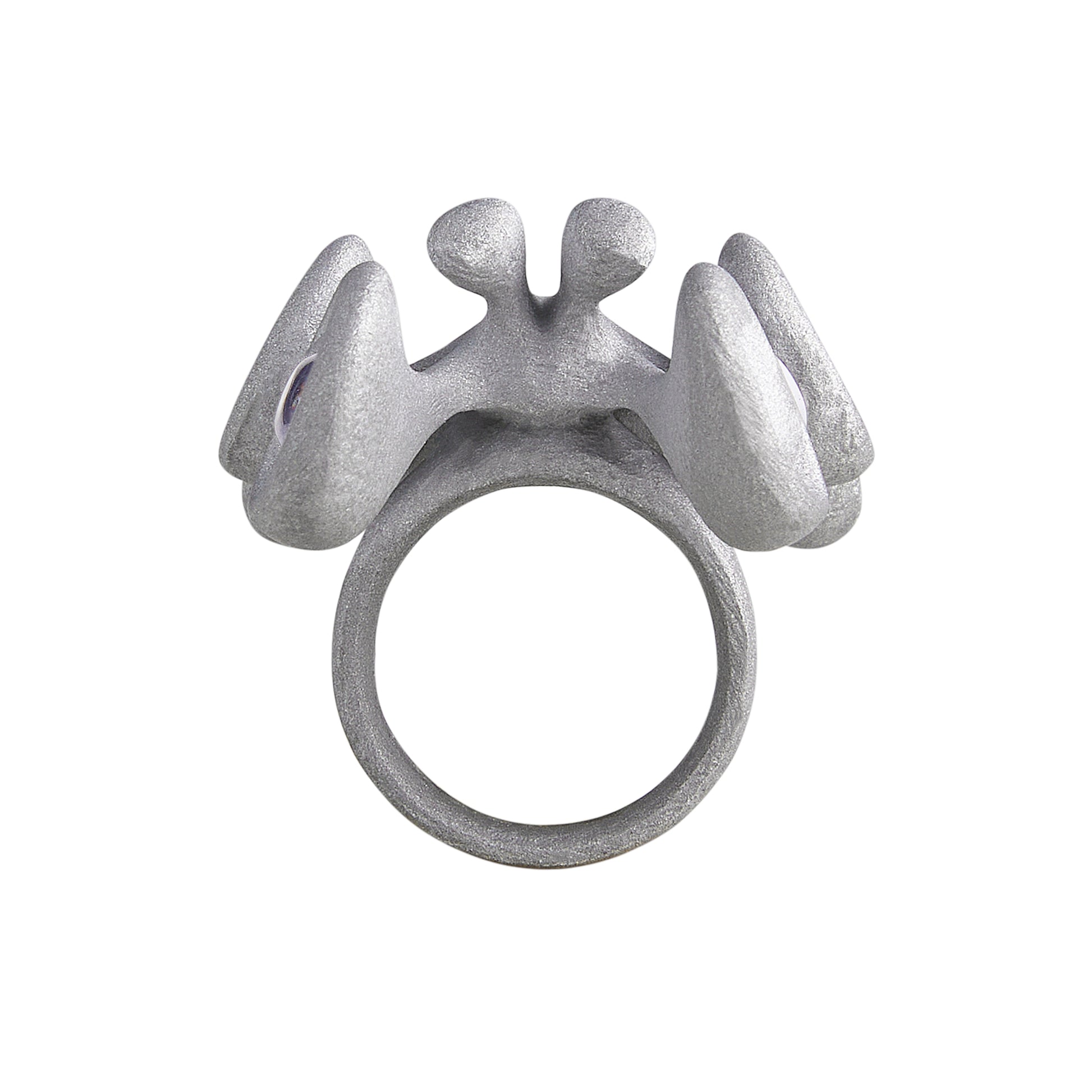 Unisex Chunky Metal Ring – Grey Sandblasted Aluminum with Purple Zircon, Stone Texture Party Horn Bug Jewelry
