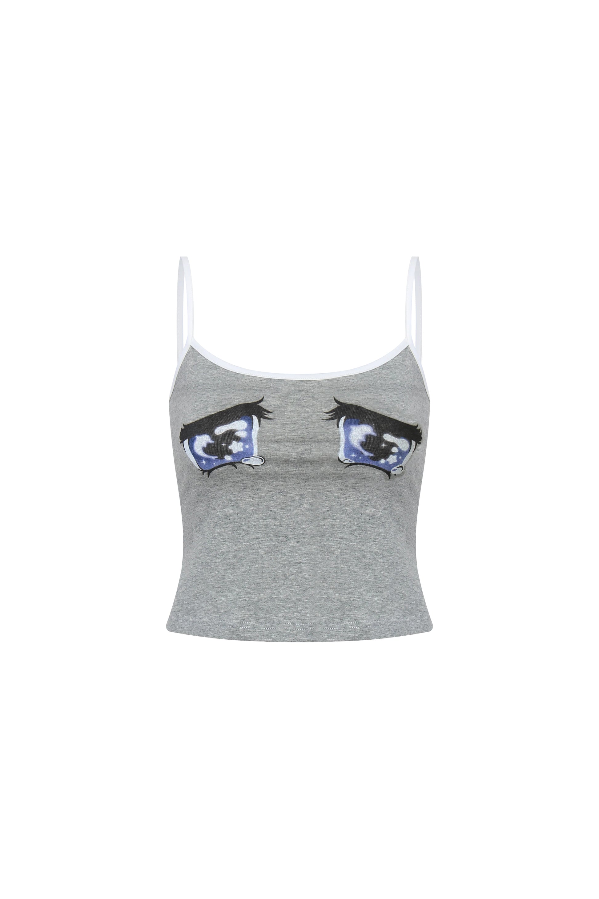 Nodress gray "No cry" crying eyes printed camisole（Brooch not included）