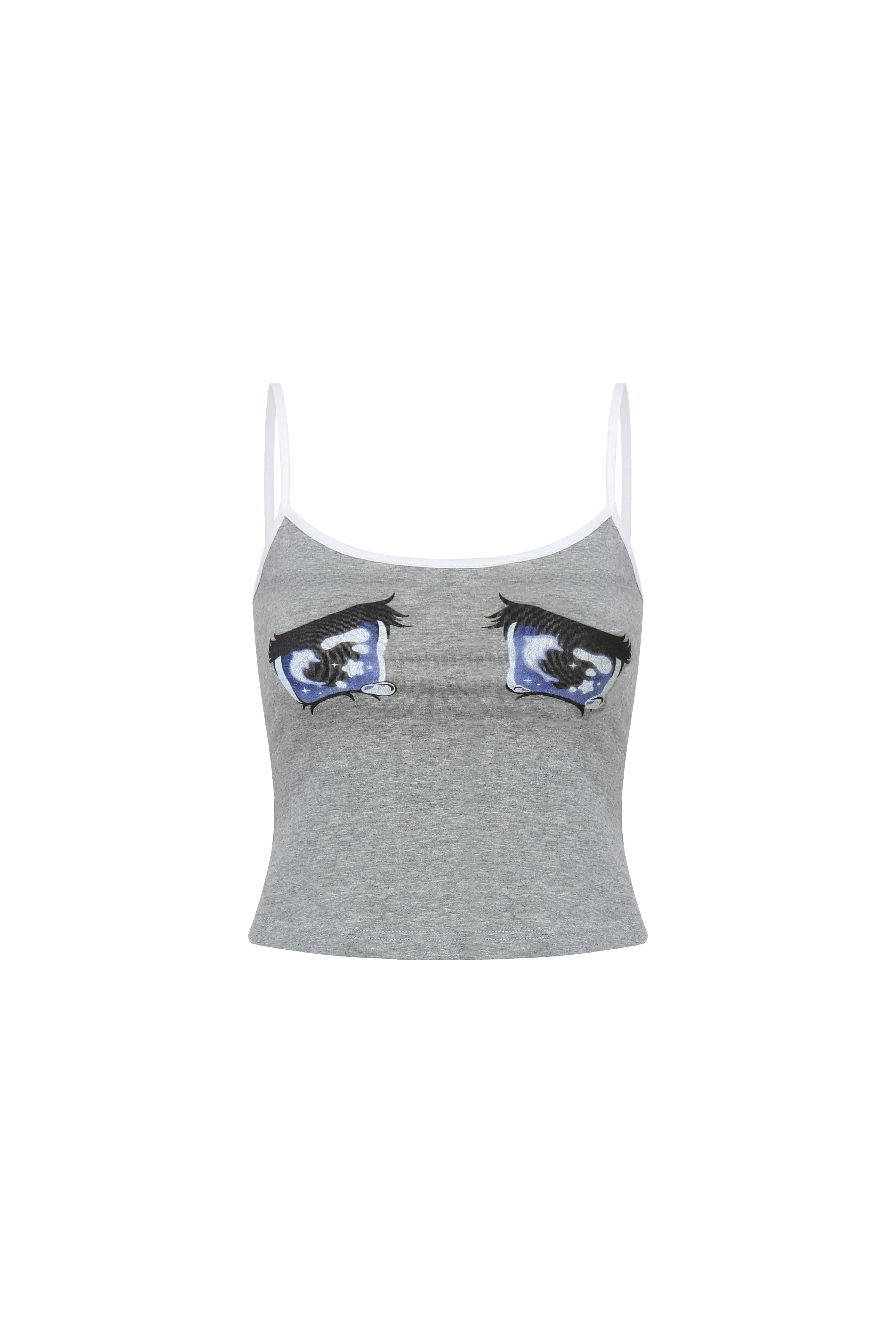 Nodress gray "No cry" crying eyes printed camisole