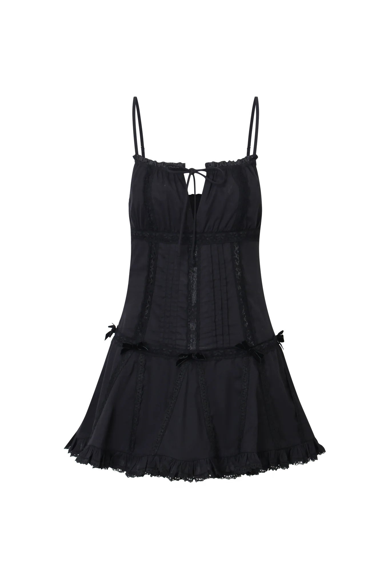 Nodress black lace trim pleated cotton dress（Brooch not included）