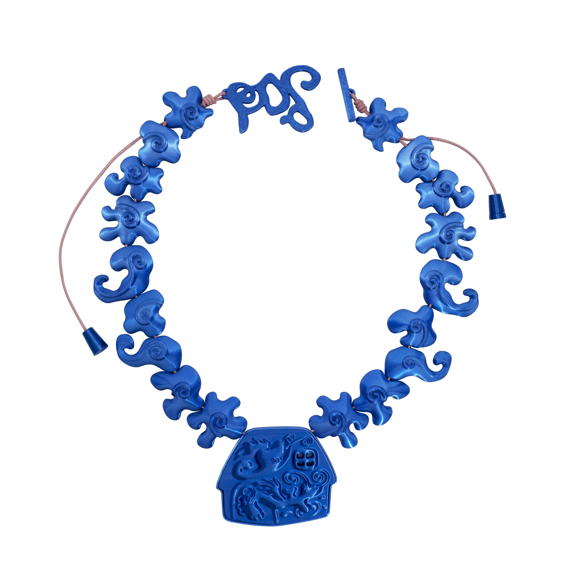 Dark Blue Spiral Abstract Cottage Necklace