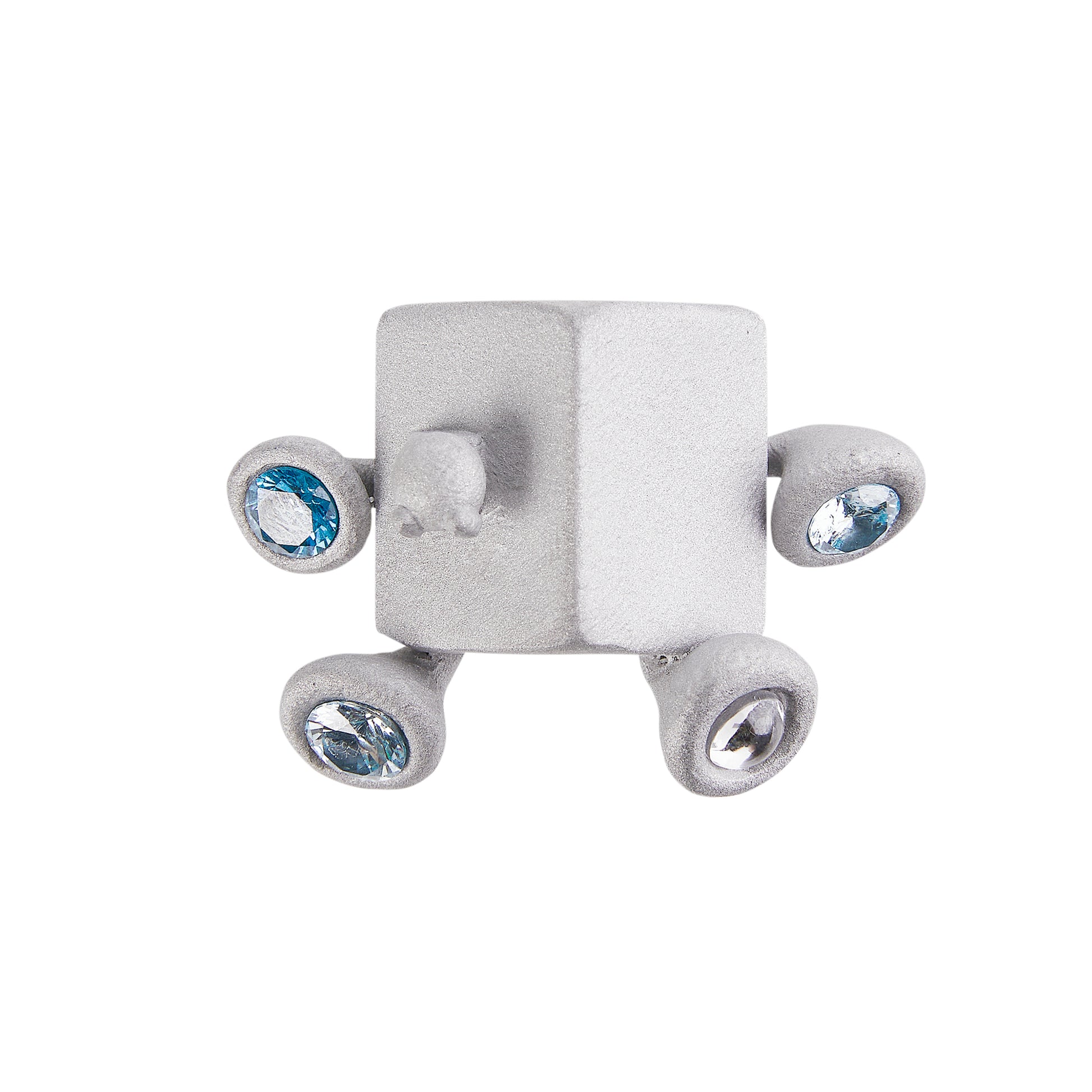 Stone Texture Metal Ring – House Horn Bug Design, Aluminum with Blue Zircon